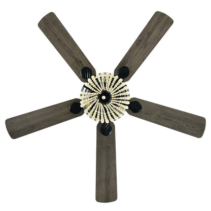 52 Inch Retro Ceiling Fan with Beads Lampshade, Reversible Blades & Remote Control – Black
