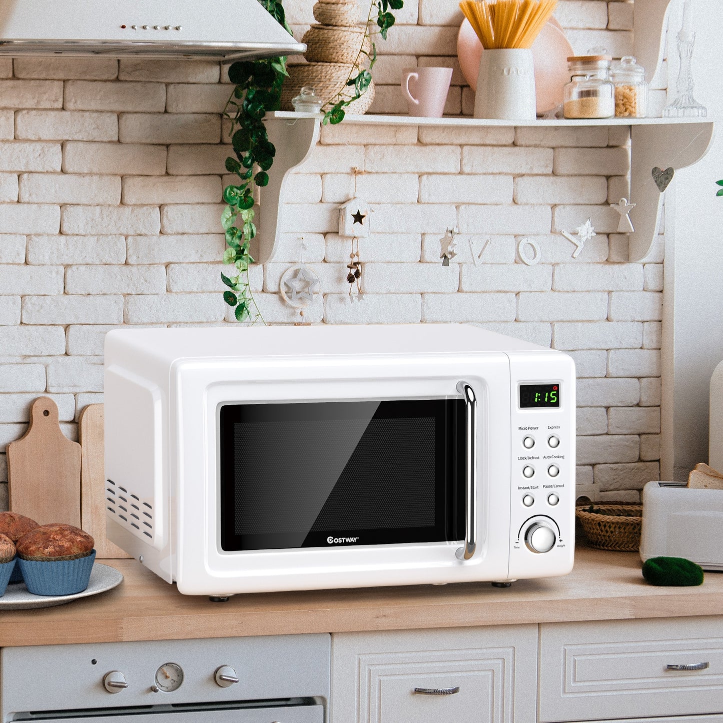 700W Retro 0.7 Cu. Ft Microwave with 5 Power Levels & Child Lock