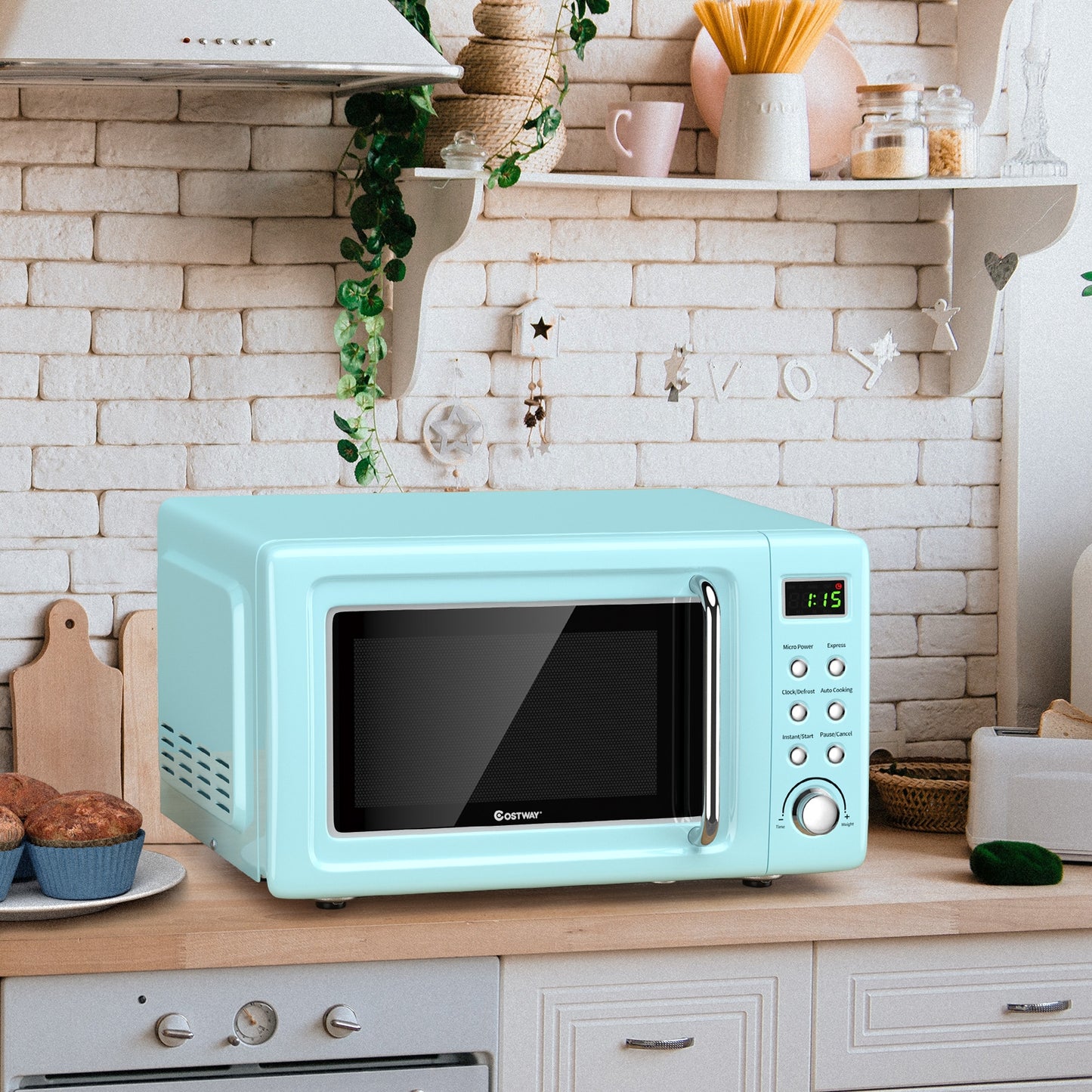 700W Retro 0.7 Cu. Ft Microwave with 5 Power Levels & Child Lock