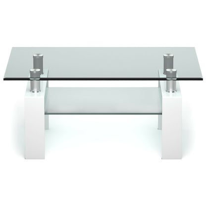 Contemporary Rectangle Coffee Table with Tempered Glass Top and Metal Legs, White