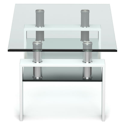 Contemporary Rectangle Coffee Table with Tempered Glass Top and Metal Legs, White