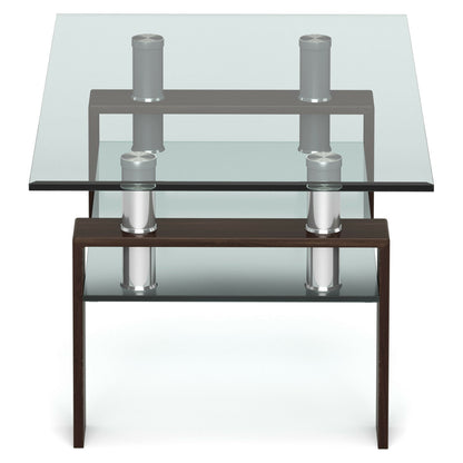 Contemporary Rectangle Coffee Table with Tempered Glass Top and Metal Legs, Brown