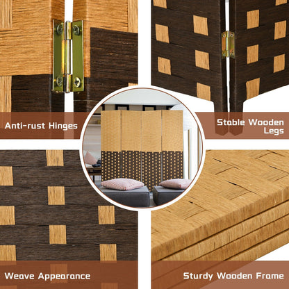 6ft 4 Panel Folding Privacy Screen with Poplar Wood Frame and Hand-Woven Fiber