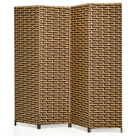 4 Panel Hand-Woven Room Divider with Rustproof Hinges for Privacy and Space Separation