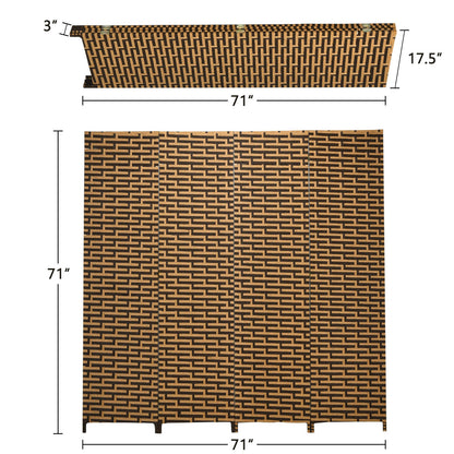 4 Panel Hand-Woven Room Divider with Rustproof Hinges for Privacy and Space Separation