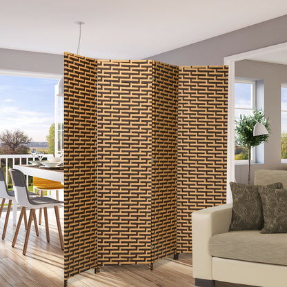 4 Panel Hand-Woven Room Divider with Rustproof Hinges for Privacy and Space Separation