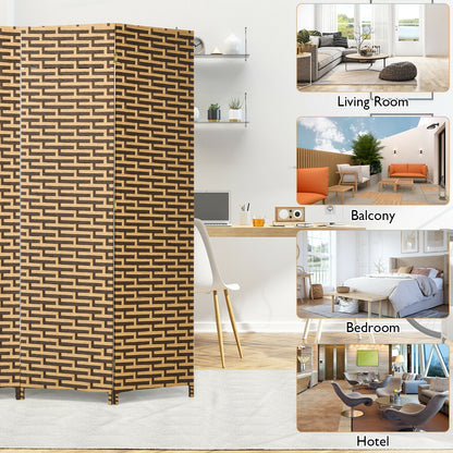 4 Panel Hand-Woven Room Divider with Rustproof Hinges for Privacy and Space Separation