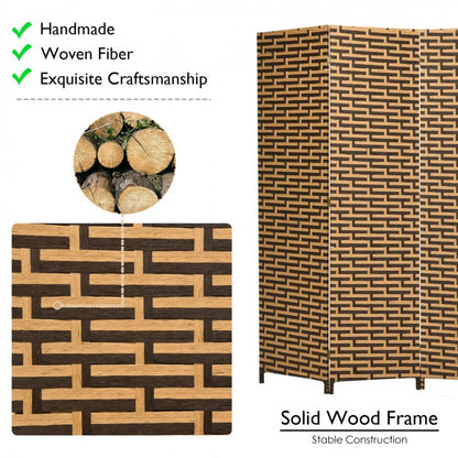 4 Panel Hand-Woven Room Divider with Rustproof Hinges for Privacy and Space Separation