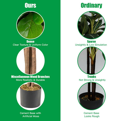 4ft Artificial Fiddle Leaf Fig Tree – Indoor and Outdoor Decoration with Natural Trunks & Moss Base