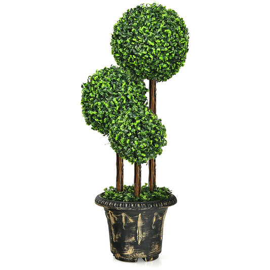 36 Inch Triple Ball Artificial Topiary Tree – UV & Water-Resistant for Indoor and Outdoor Decor
