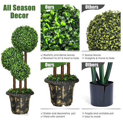 36 Inch Triple Ball Artificial Topiary Tree – UV & Water-Resistant for Indoor and Outdoor Decor