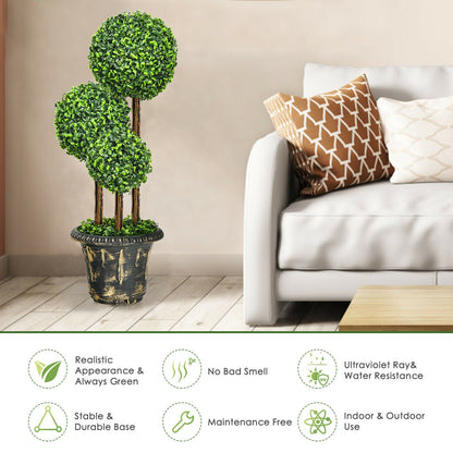 36 Inch Triple Ball Artificial Topiary Tree – UV & Water-Resistant for Indoor and Outdoor Decor