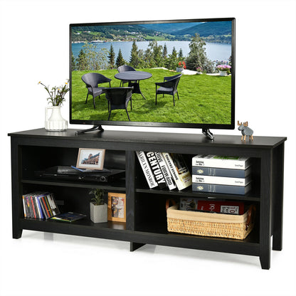 Modern TV Stand with Four Open Cubbies and Adjustable Shelf for TVs up to 65 Inches