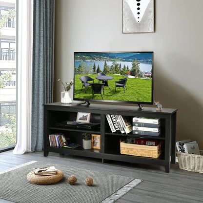 Modern TV Stand with Four Open Cubbies and Adjustable Shelf for TVs up to 65 Inches