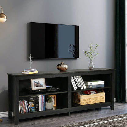 Modern TV Stand with Four Open Cubbies and Adjustable Shelf for TVs up to 65 Inches