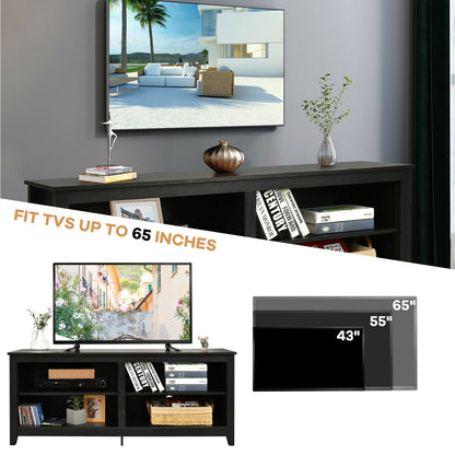 Modern TV Stand with Four Open Cubbies and Adjustable Shelf for TVs up to 65 Inches