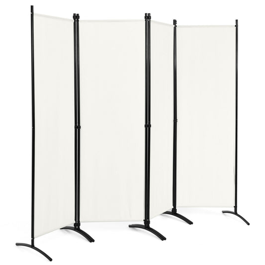 Elegant 4 Panel Folding Room Divider with Sturdy Steel Frame – White