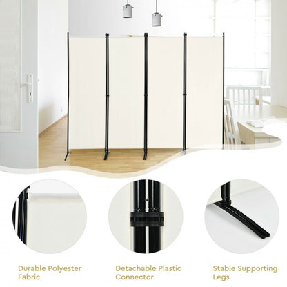 Elegant 4 Panel Folding Room Divider with Sturdy Steel Frame – White