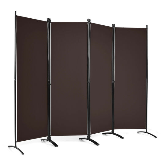 Elegant 4 Panel Folding Room Divider with Sturdy Steel Frame – Brown