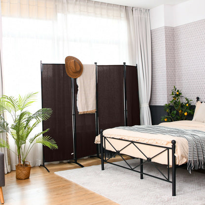 Elegant 4 Panel Folding Room Divider with Sturdy Steel Frame – Brown