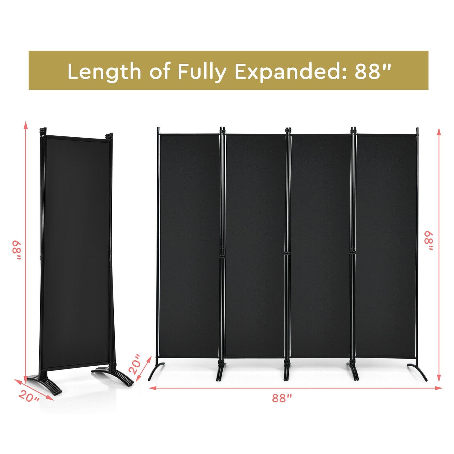 Elegant 4 Panel Folding Room Divider with Sturdy Steel Frame – Black