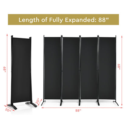Elegant 4 Panel Folding Room Divider with Sturdy Steel Frame – Black
