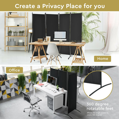 Elegant 4 Panel Folding Room Divider with Sturdy Steel Frame – Black