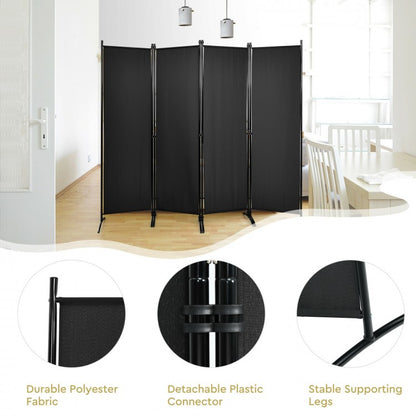 Elegant 4 Panel Folding Room Divider with Sturdy Steel Frame – Black