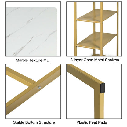 3 Piece Dining Set with Faux Marble Table and Upholstered Stools Golden
