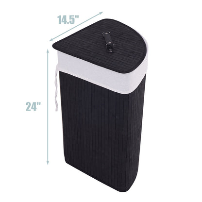 Corner Space Bamboo Laundry Basket with PU Leather Handles