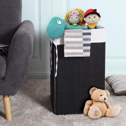 Corner Space Bamboo Laundry Basket with PU Leather Handles