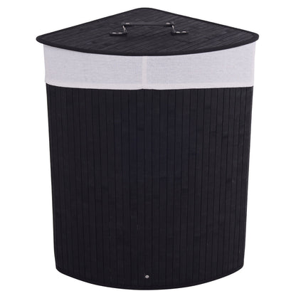 Corner Space Bamboo Laundry Basket with PU Leather Handles