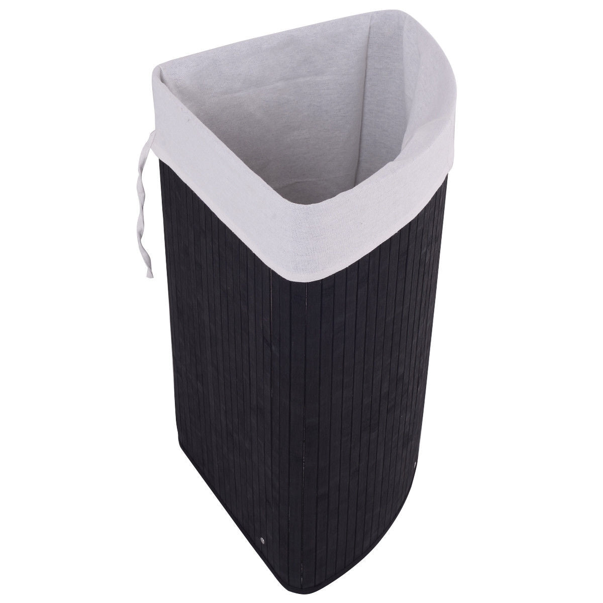 Corner Space Bamboo Laundry Basket with PU Leather Handles