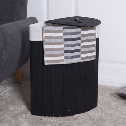 Corner Space Bamboo Laundry Basket with PU Leather Handles