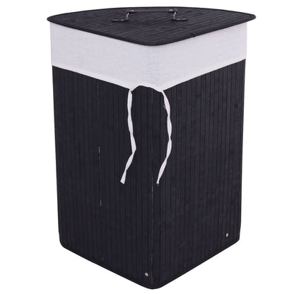 Corner Space Bamboo Laundry Basket with PU Leather Handles