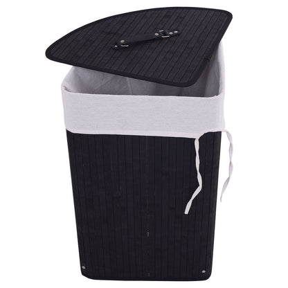 Corner Space Bamboo Laundry Basket with PU Leather Handles