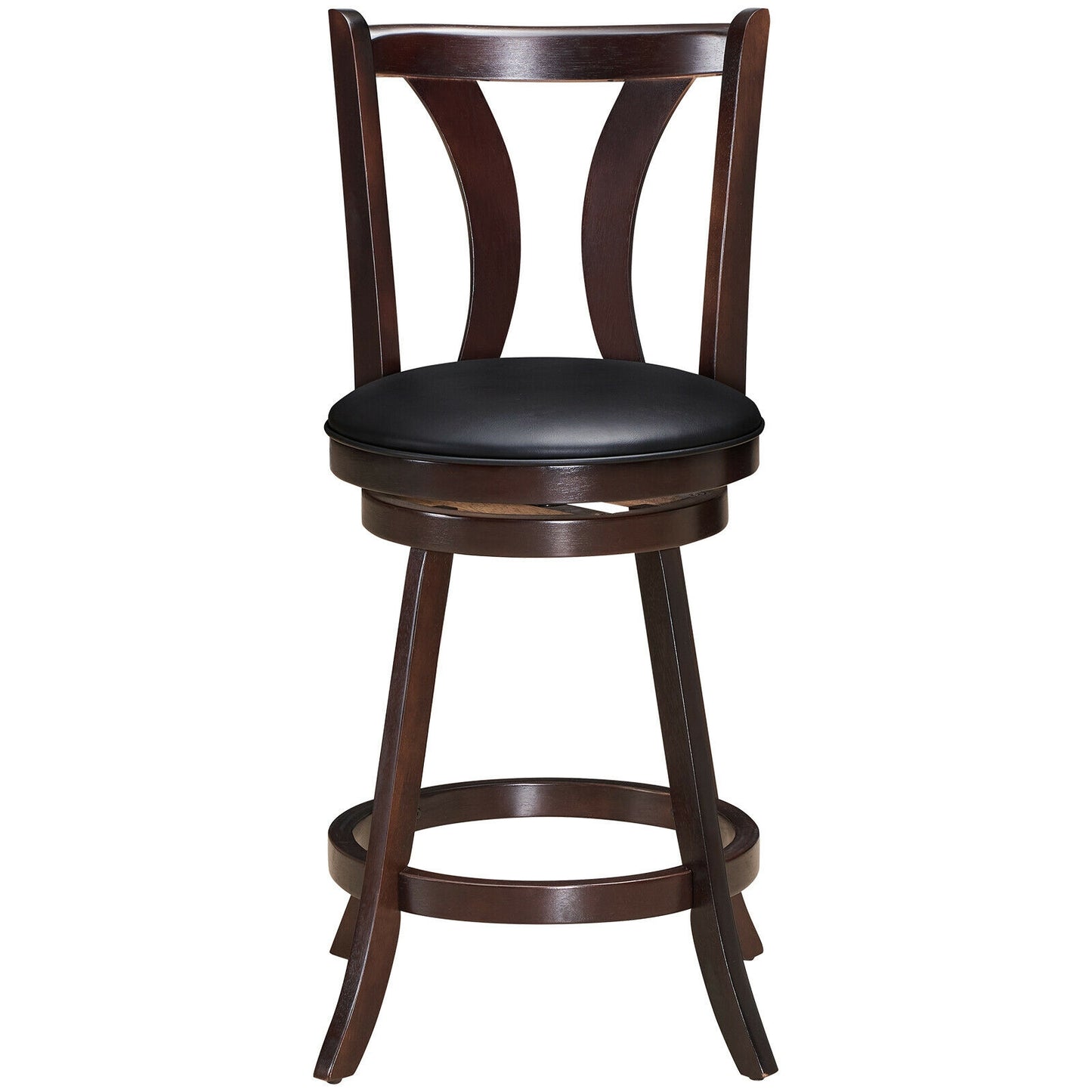 Set of 2 24 Inch Swivel Bar Stools with PU Leather Seats and Solid Rubber Wood Legs