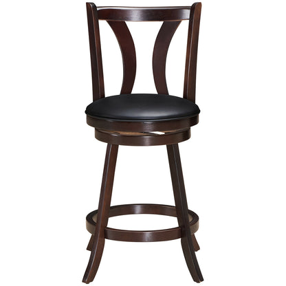 Set of 2 24 Inch Swivel Bar Stools with PU Leather Seats and Solid Rubber Wood Legs