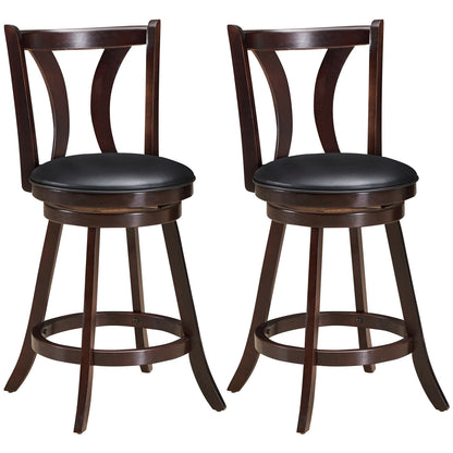 Set of 2 24 Inch Swivel Bar Stools with PU Leather Seats and Solid Rubber Wood Legs