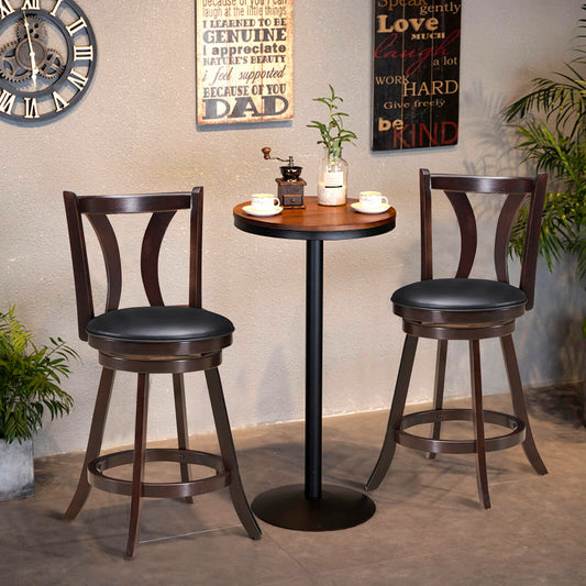 Set of 2 24 Inch Swivel Bar Stools with PU Leather Seats and Solid Rubber Wood Legs