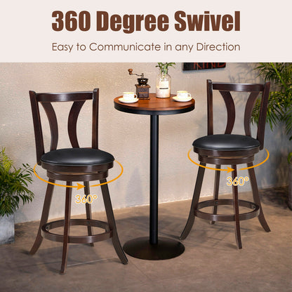 Set of 2 24 Inch Swivel Bar Stools with PU Leather Seats and Solid Rubber Wood Legs