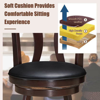 Set of 2 24 Inch Swivel Bar Stools with PU Leather Seats and Solid Rubber Wood Legs