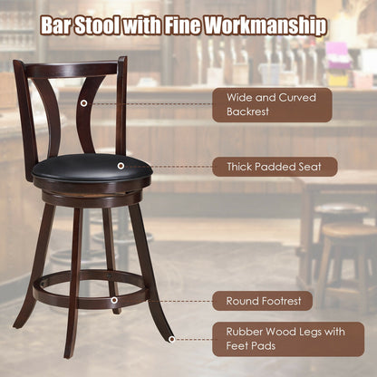 Set of 2 24 Inch Swivel Bar Stools with PU Leather Seats and Solid Rubber Wood Legs