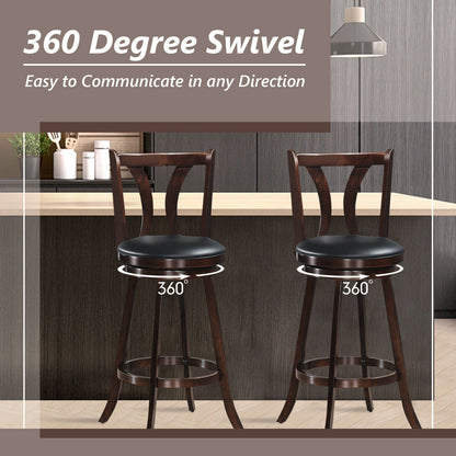Set of 2 29.5 Inch Swivel Bar Stools with PU Leather Seats and Solid Rubber Wood Legs