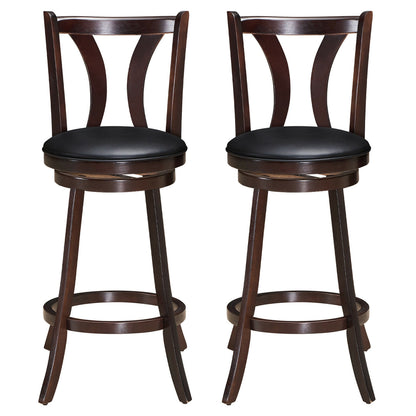Set of 2 29.5 Inch Swivel Bar Stools with PU Leather Seats and Solid Rubber Wood Legs