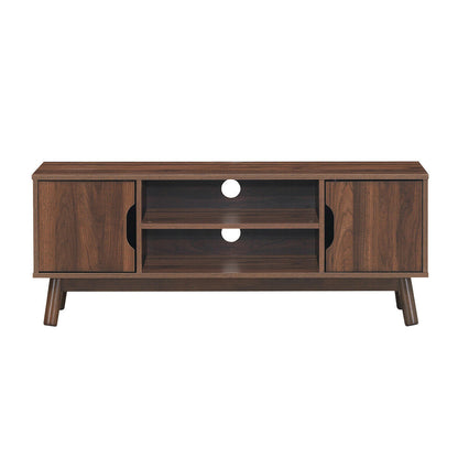 Rustic Wood TV Stand with Open Shelf and Side Cabinets for 50 Inch Screen