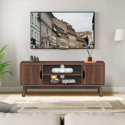 Rustic Wood TV Stand with Open Shelf and Side Cabinets for 50 Inch Screen