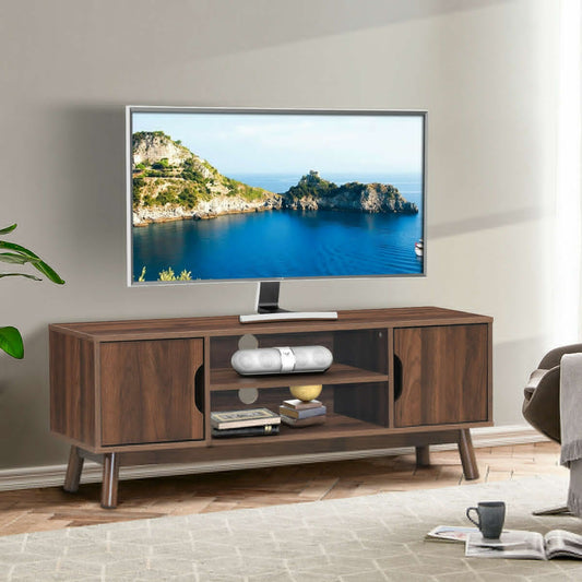 Rustic Wood TV Stand with Open Shelf and Side Cabinets for 50 Inch Screen