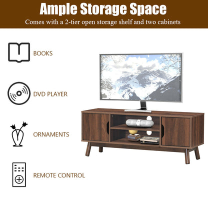 Rustic Wood TV Stand with Open Shelf and Side Cabinets for 50 Inch Screen