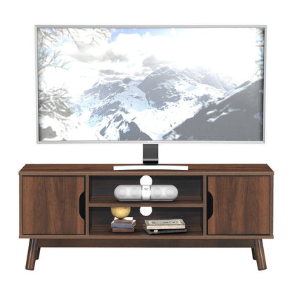 Rustic Wood TV Stand with Open Shelf and Side Cabinets for 50 Inch Screen